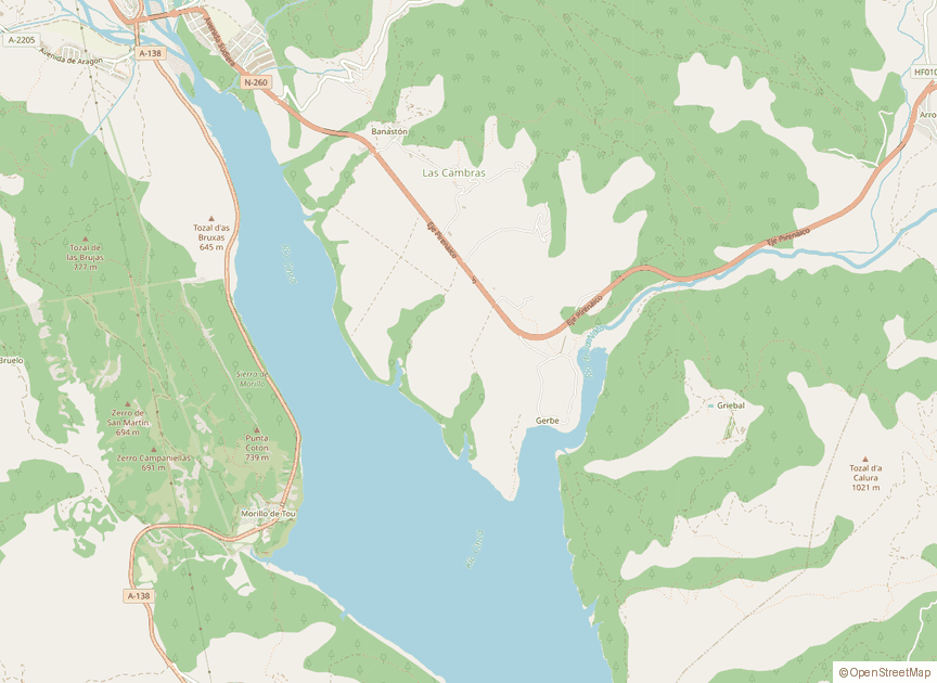 Mapa de la zona: la residencia está entre Aínsa y Gerbe, junto al embalse de Mediano.
